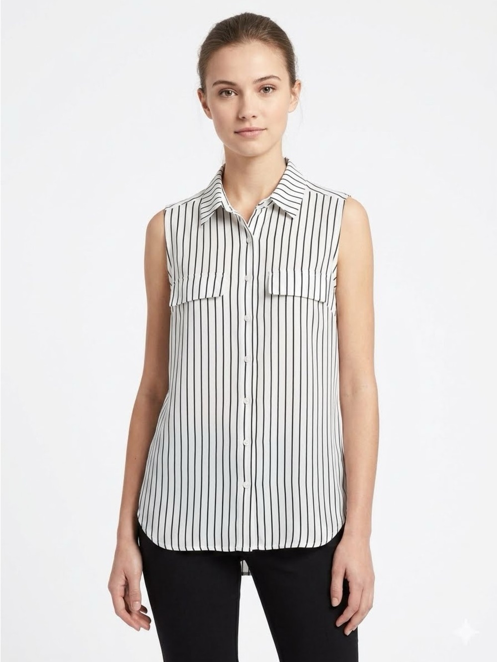 Worthington Black & White Striped Sleeveless Button-Up Blouse Size SP